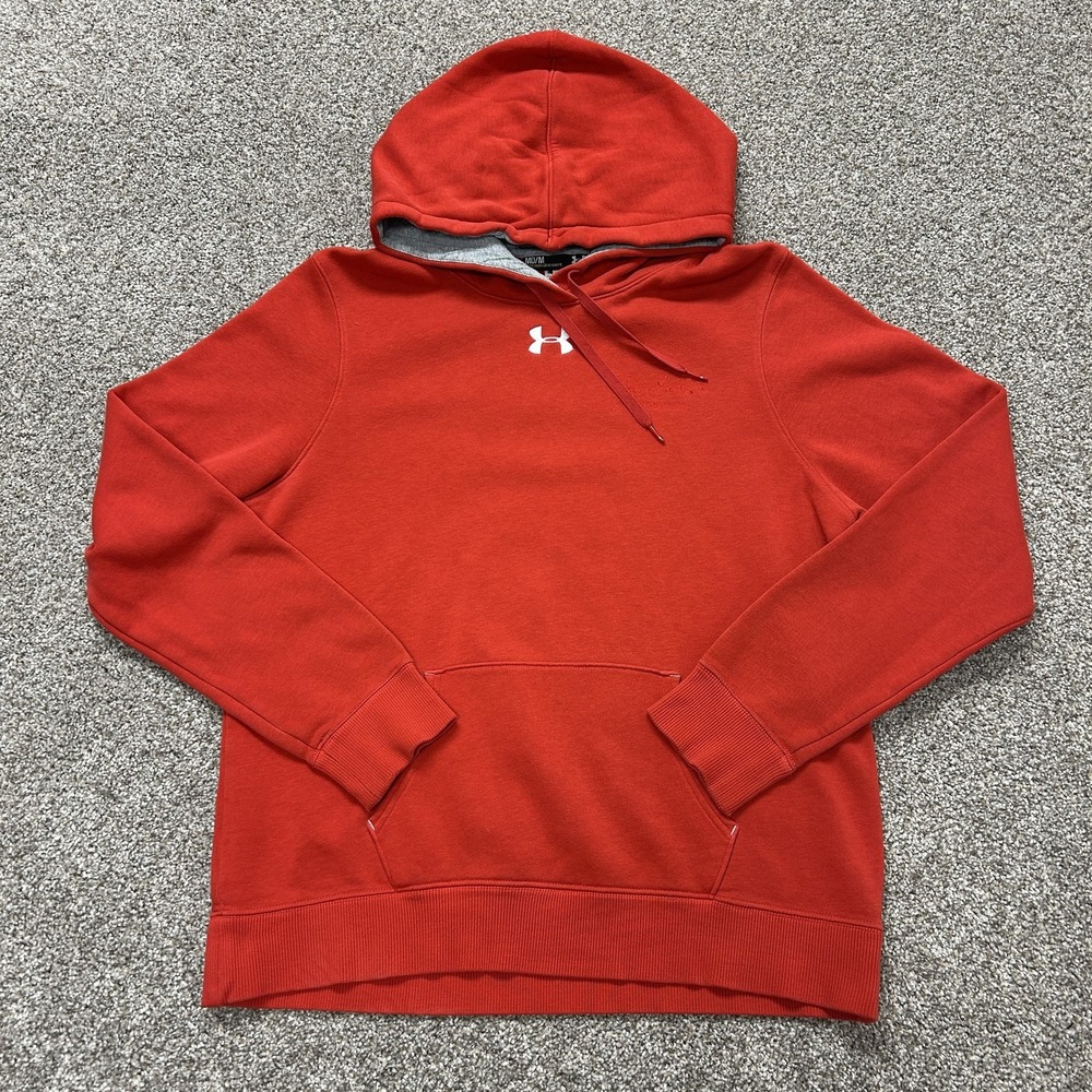 Under Armour Hoodie Mens M Red Logo Fleece Pullover Loose Fit Sweatshirt